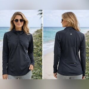 Athleta Intrepid Sun Shield Quarter Zip | Black UPF Performance Top | Size M